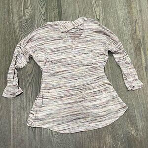 Maurices 24/7 Hi-Low Top Striped Criss Cross Front 3/4 Sleeve Multicolor Small